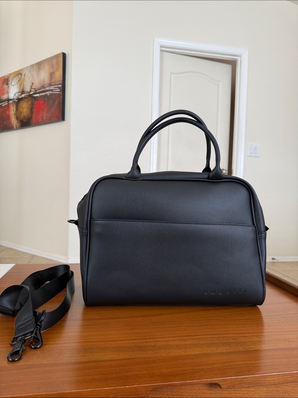 Bugatti Black Leather Lagos Duffle bag with Removable Strap